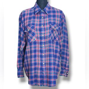 Men's Store Flannel Button-Down Shirt in Blue & Red Plaid